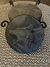 Load image into Gallery viewer, Laser Engraved Wolf Slate Drink Coasters