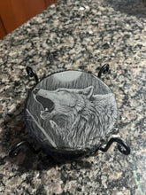 Load image into Gallery viewer, Laser Engraved Wolf Slate Drink Coasters