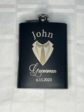 Load image into Gallery viewer, Laser Engraved Whiskey Flask | Wedding Favors | Groomsman/Best-Man Gift