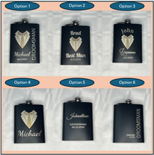 Load image into Gallery viewer, Laser Engraved Whiskey Flask | Wedding Favors | Groomsman/Best-Man Gift