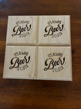 Load image into Gallery viewer, Set of 4 Engraved WhiteWood Drink Coasters with Bottle Opener