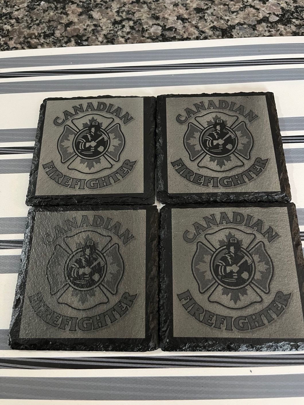 Set of 4 Engraved Slate Coasters - Canadian Firefighter