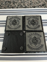 Load image into Gallery viewer, Set of 4 Engraved Slate Coasters - Canadian Firefighter
