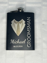 Load image into Gallery viewer, Laser Engraved Whiskey Flask | Wedding Favors | Groomsman/Best-Man Gift
