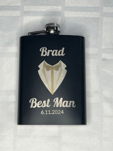 Load image into Gallery viewer, Laser Engraved Whiskey Flask | Wedding Favors | Groomsman/Best-Man Gift
