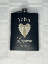 Load image into Gallery viewer, Laser Engraved Whiskey Flask | Wedding Favors | Groomsman/Best-Man Gift
