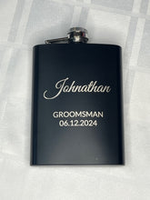 Load image into Gallery viewer, Laser Engraved Whiskey Flask | Wedding Favors | Groomsman/Best-Man Gift
