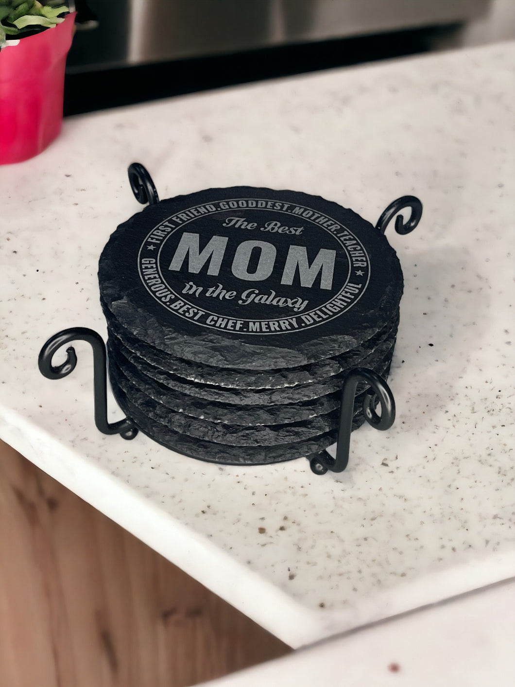 Laser Engraved Slate Coasters for Mom