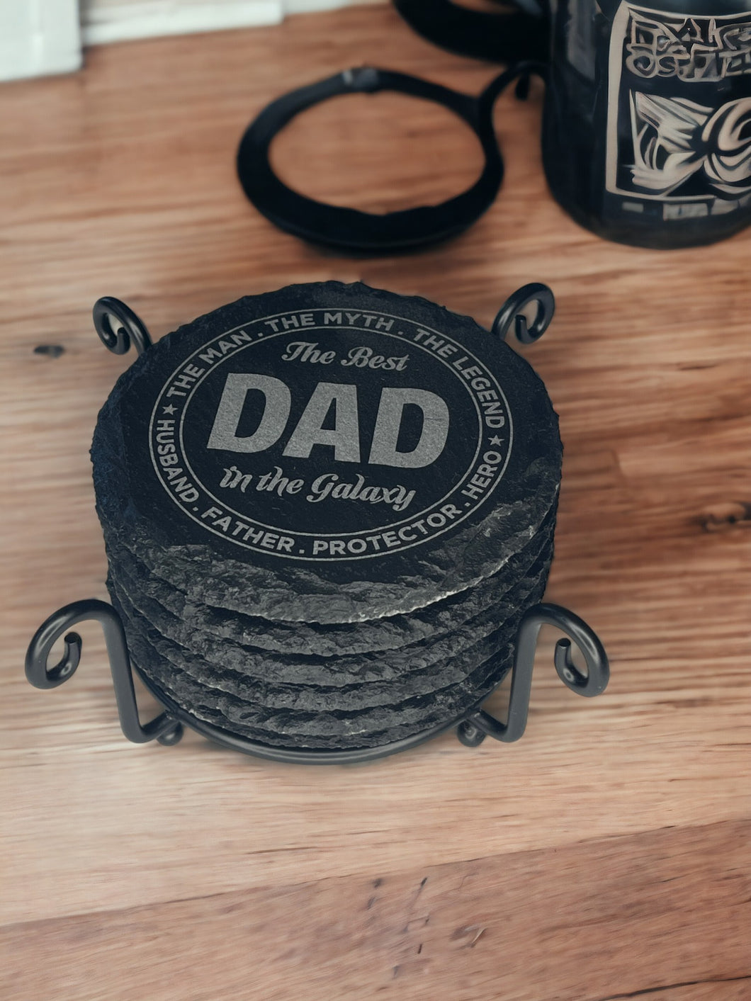 Laser Engraved Slate Drink Coasters for Dad