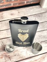 Load image into Gallery viewer, Laser Engraved Whiskey Flask | Wedding Favors | Groomsman/Best-Man Gift

