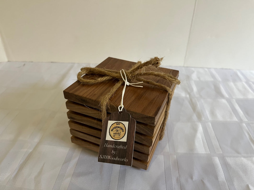 Set of 6 Handcrafted Solid Light Walnut Coasters
