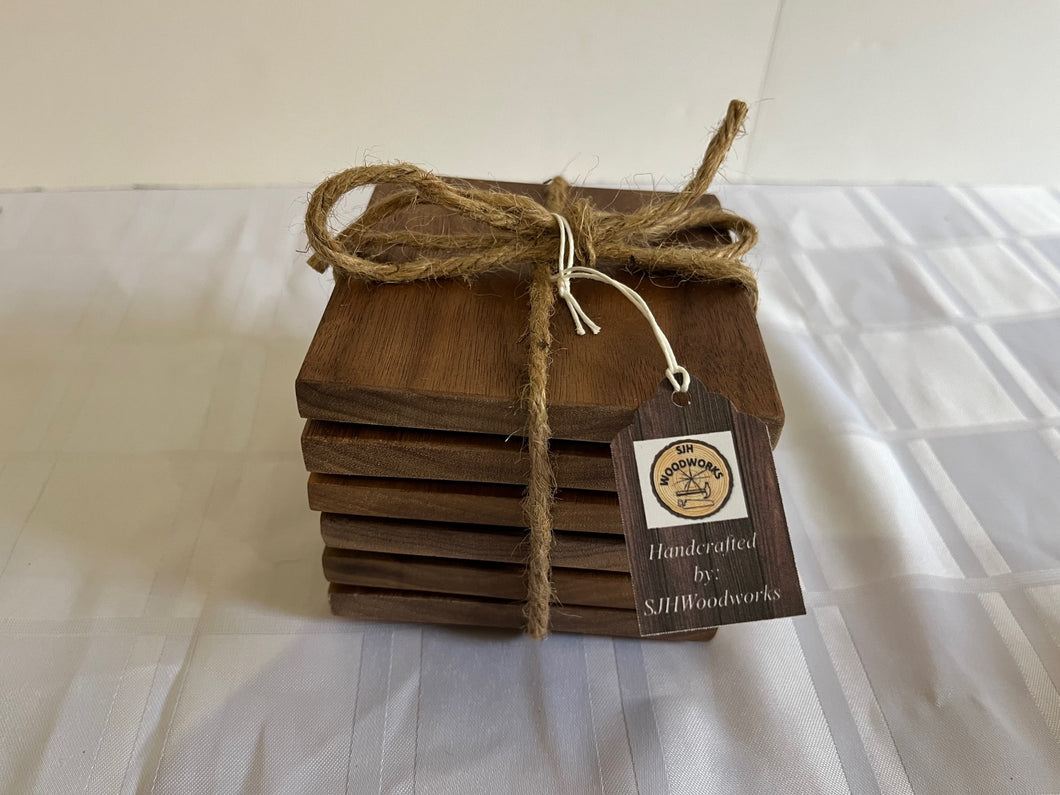 Set of 6 Handcrafted Solid Light Walnut Coasters