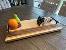 Load image into Gallery viewer, Modern Designed, Handcrafted Wood Serving Board with Handles.
