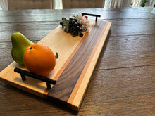 Load image into Gallery viewer, Modern Designed, Handcrafted Wood Serving Board with Handles.

